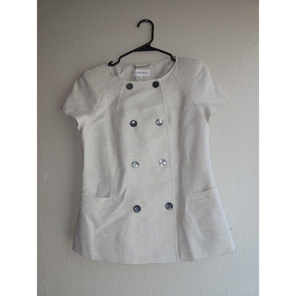 Calvin Klein Womens Double Breasted Short Sleeve Blazer Jacket  Gray Size 8